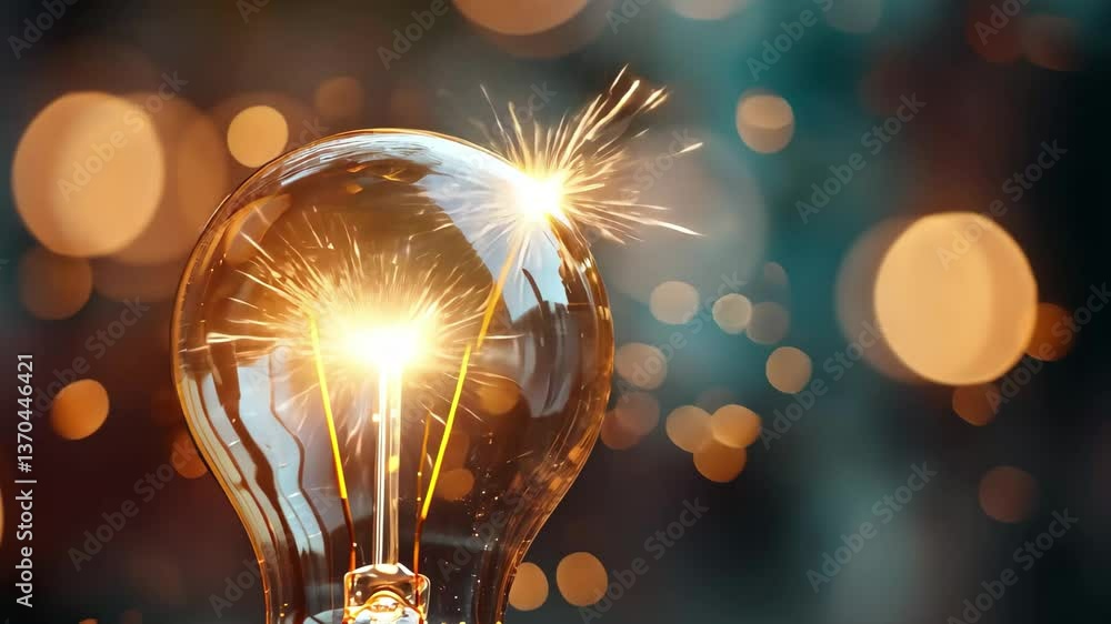 Poster a light bulb with a spark inside illuminates the surroundings, producing a vibrant array of colors a