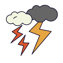 Line illustration Summer in Japan icon set Clouds, lightning, thunder