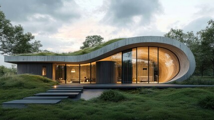 Obraz premium Modern curved house with green roof