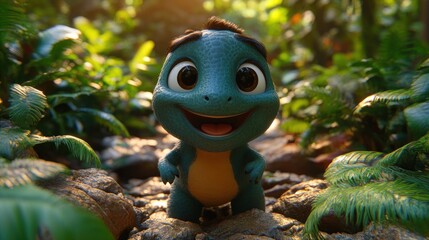 Naklejka premium Cute dinosaur in jungle