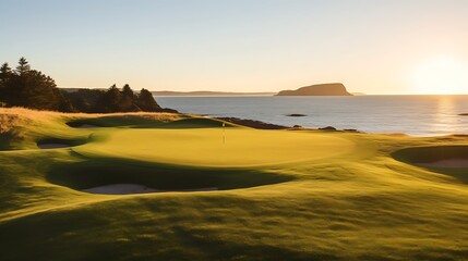 Coastal Golf Course Sunset Over Ocean