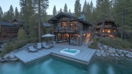 Luxurious lakefront home with pool and hot tub