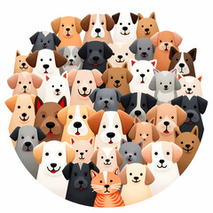 diverse group of adorable dogs and a cat in a heartwarming