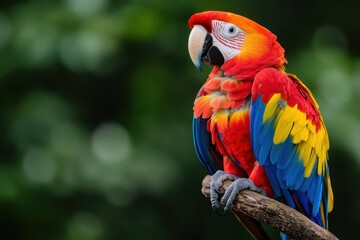 Colorful macaw perched on a branch in a tropical environment during daylight hours