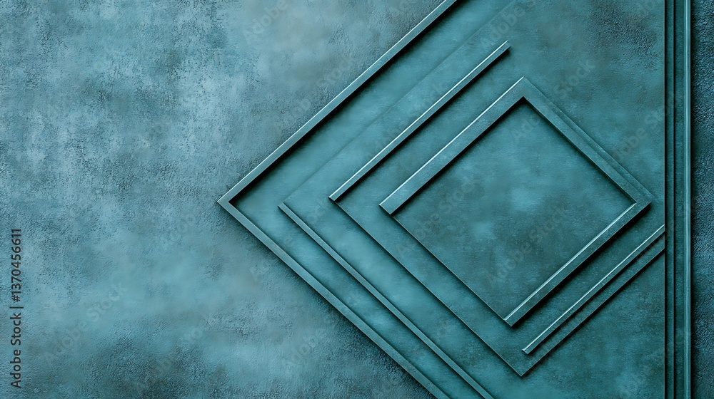 Poster Angular geometric arrangement with a teal textured background in a design