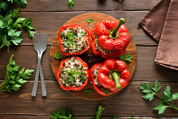 Baked stuffed red bell peppers