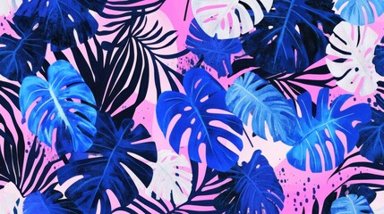 Naklejka premium Geometric-style botanical seamless pattern with bold tropical leaves and modern artistic shapes