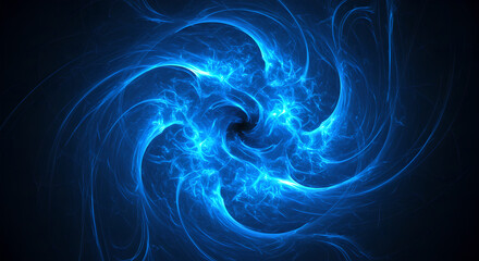 Fototapeta premium Energetic fractal swirl of blue light with shining trails for technology showcase, futuristic design, presentation background, digital art, desktop wallpaper or modern poster