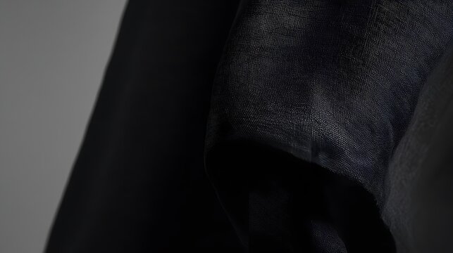 Luxurious Black Fabric Texture Close Up Draped Elegant Soft Smooth Textile