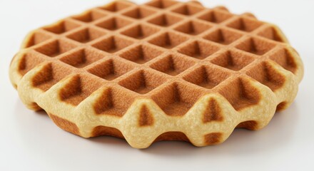 Perfectly golden waffle, bathed in natural light against a stark white backdrop