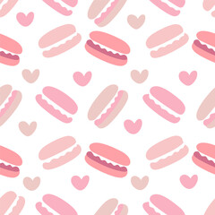 Pink Macaron and Hearts Seamless Pattern