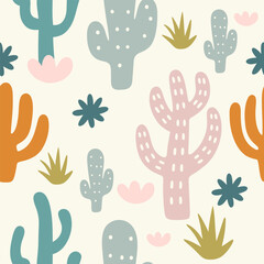 Minimalist Cactus and Succulent Seamless Pattern
