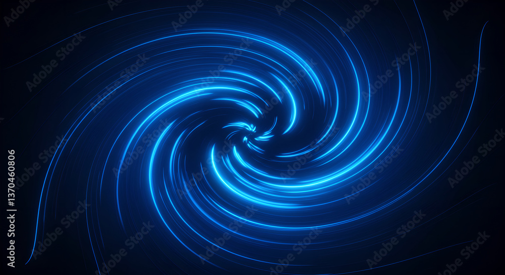 Poster neon blue spiral vortex abstract background for futuristic technology. sci-fi glowing swirl tunnel f