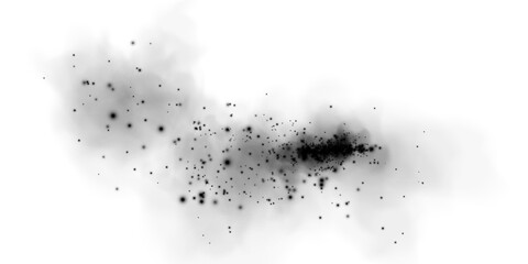 Black smog cloud effect, with small dust particles, isolated transparent special effect. Fog, vapour, magic haze. PNG.
