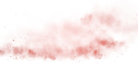 Fototapeta premium Magic red smoke with glitter and small particles of twinkling stars. Fog with luminous particles. Red vapor with stardust. Morning fog over land or water surface, magic haze. Fog or smoke. PNG.