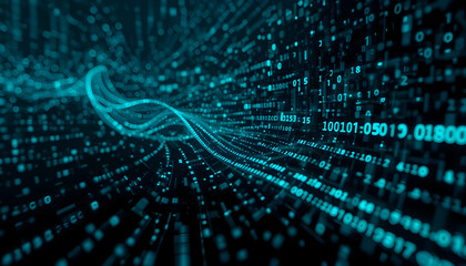 Digital Data Stream Flowing Through Cyberspace Futuristic Technology Network Connection Big Data Analysis 1s and 0s