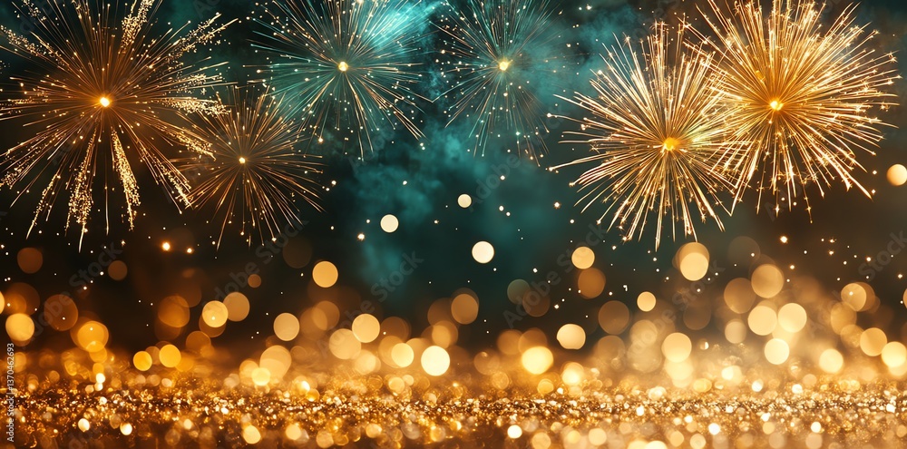 Aufkleber sparkling fireworks display with golden bokeh lights for festive occasions