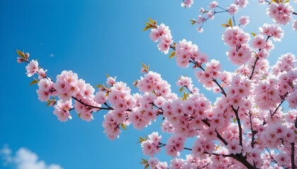 The background of the fluffy cherry blossoms in the blue sky