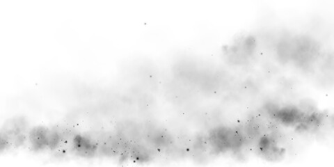 Black smog cloud effect, with small dust particles, isolated transparent special effect. Fog, vapour, magic haze. PNG.
