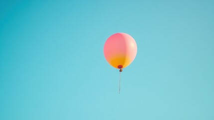 Obraz premium Colorful balloon floating high in a crystal-clear blue sky, minimal composition, peaceful and surreal, pastel tones