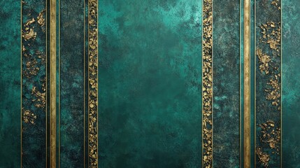 Fototapeta premium Luxury deep green textured wallpaper with soft golden metallic borders and subtle decorative elements