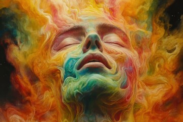 Colorful Soul Abstract Face in Vibrant Smoke.