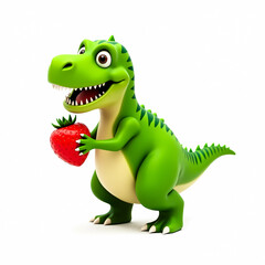 Fototapeta premium cheerful cartoon dinosaur holding a strawberry