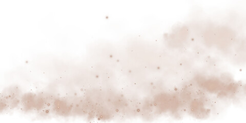 Magic chocolate brown smoke with glitter and small particles of twinkling stars. Fog with luminous particles. Chocolate brown vapor with stardust. PNG.