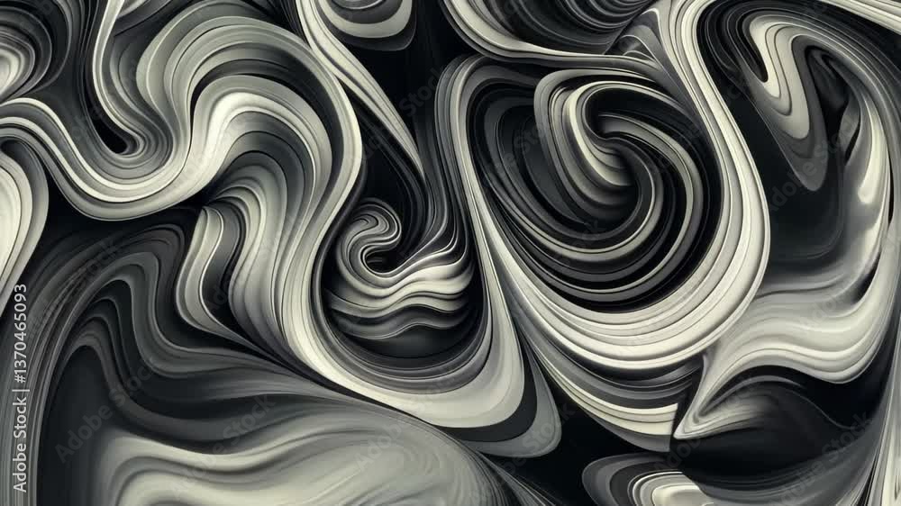 Poster intricate patterns of black and gray swirl together, creating a visually dynamic surface that mimics