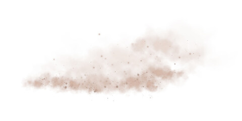 Magic chocolate brown smoke with glitter and small particles of twinkling stars. Fog with luminous particles. Chocolate brown vapor with stardust. PNG.
