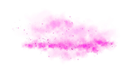 Obraz premium Magic pink smoke with glitter and small particles of twinkling stars. Fog with luminous particles. Pink vapor with stardust. Morning fog over land or water surface, magic haze. Fog or smoke. PNG.