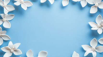 White Flowers on Blue Background