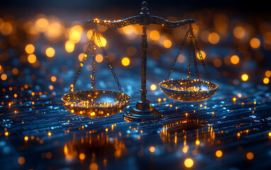 Glowing Blue and Gold Scale Over Insurance Form  