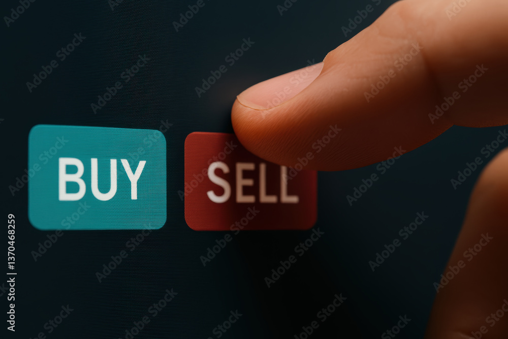 Poster finger hovers over button labeled sell while another button labeled buy is visible, representing inv