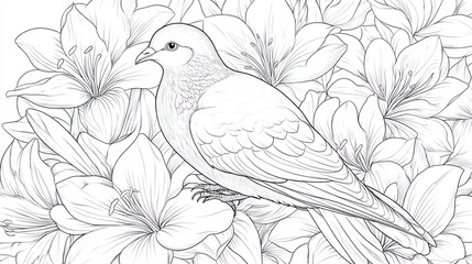 Decorative dove amidst floral design