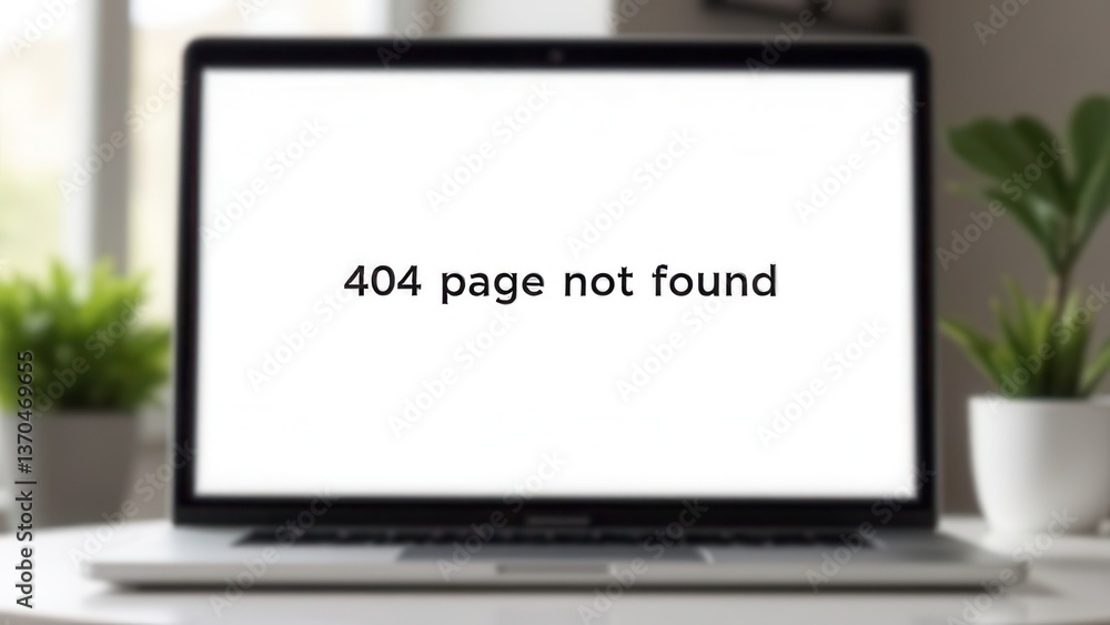 Aufkleber a laptop sits on a clean table displaying a 404 page not found error. bright sunlight streams throug