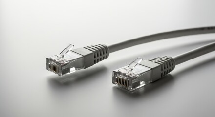Ethernet Connectivity: Two Gray Cables on a Plain White Surface Under Natural Light