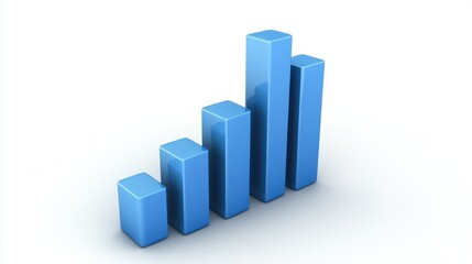 3D Blue Bar Chart with Exponential Growth