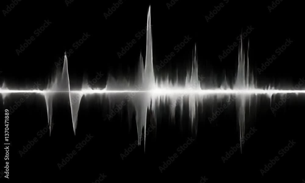 Aufkleber a dynamic soundwave representation with varying peaks and sparkling particles against a black backgr