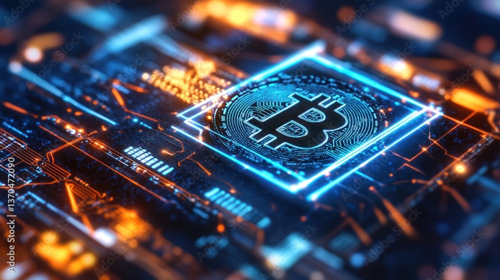Poster bitcoin cryptocurrency digital currency futuristic technology blockchain network
