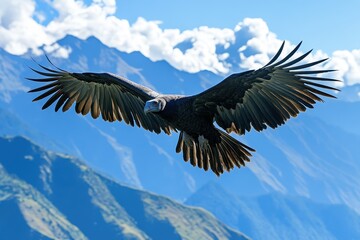 Massive vulture soars gracefully over majestic mountain landscape on a clear day
