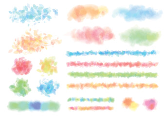 カラフルな水彩風のふわふわしたあしらいセット
