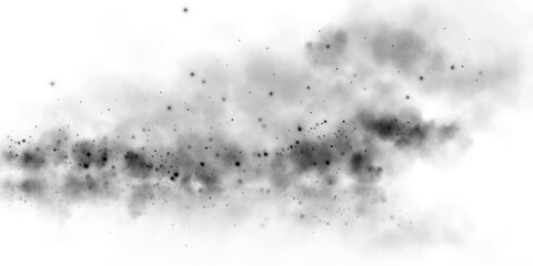 Black smog cloud effect, with small dust particles, isolated transparent special effect. Fog, vapour, magic haze. PNG.
