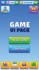 GUI Kit casual Asset for a game, a set of elements for the game interface - vector UI objects. Main menu.