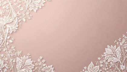 Elegant white lace floral frame on a soft pink background perfect for wedding invitations or romantic designs