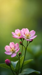 Obraz premium Delicate Pink Blossoms and Soft Green Background Creating Serene Nature Aesthetic for Relaxation and Calmness