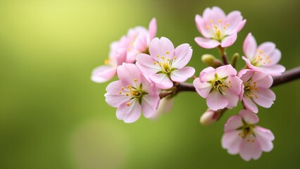 Delicate Pink Blossoms and Soft Green Background Creating Serene Nature Aesthetic for Relaxation and Calmness