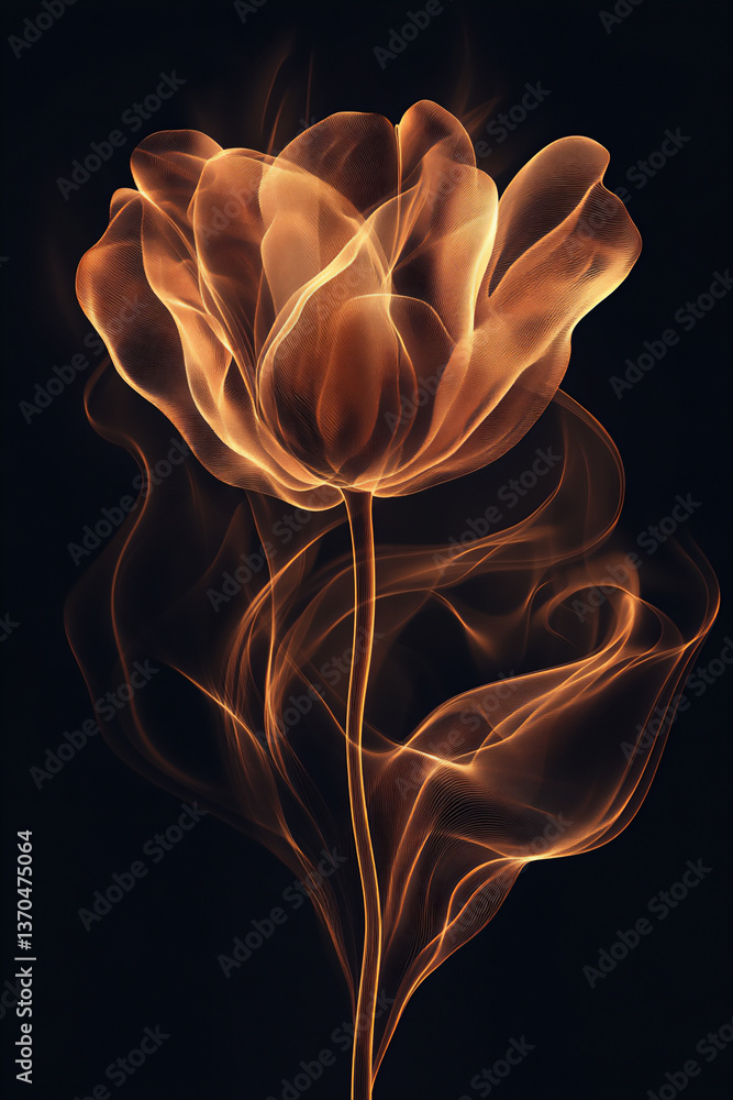Poster a stylized and abstract representation of a tulip, using flowing lines and a minimalist color palett