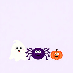 three cheerful halloween characters: a ghost spider and pumpkin