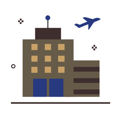 modern building with airplane flying above minimalistic style  